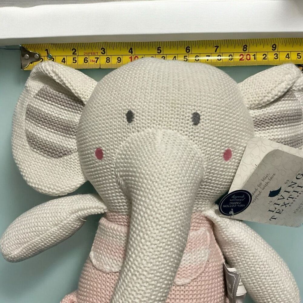 Living Textiles Baby Amelia Elephant PinkWhite Rattle Washable Crochet Knit Toy‎ - Picture 5 of 13